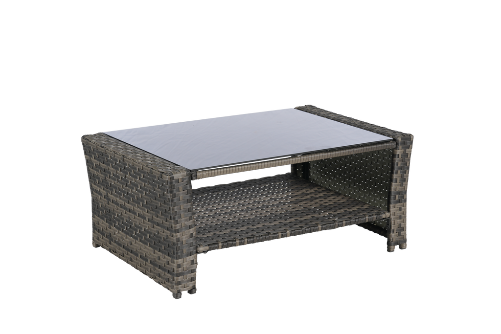 Outdoor Patio Set PE Rattan Steel Dark Gray 4 Piece Glass Seats 4