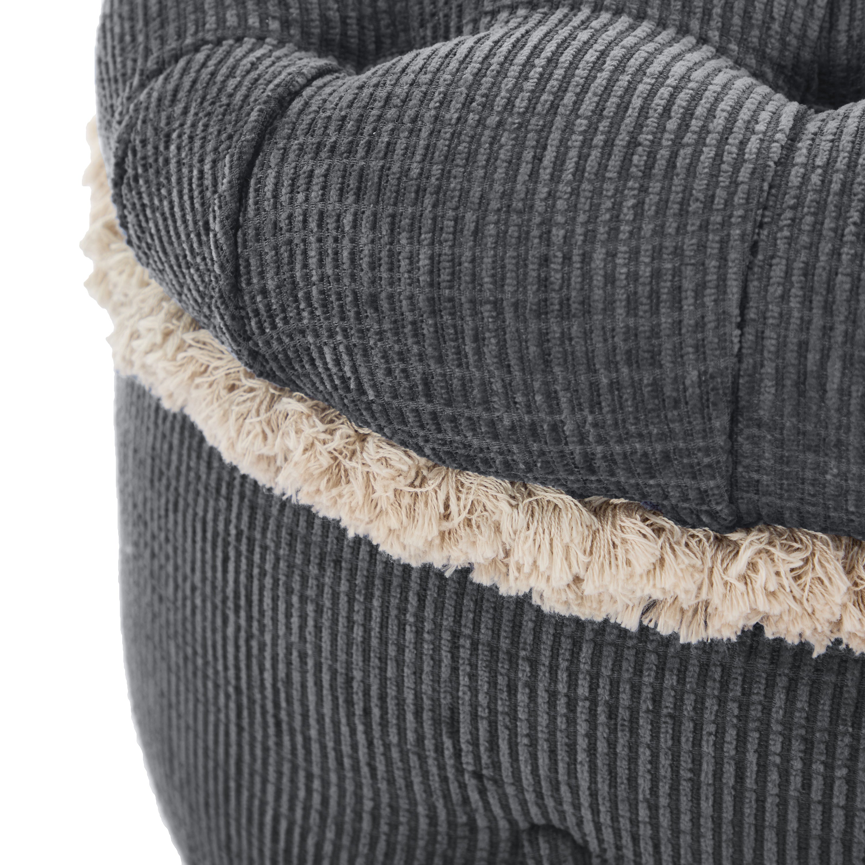 Storage Bench Tufted Gray Fabric Tassel Trim Flip Top 29.5x17.8x19 In