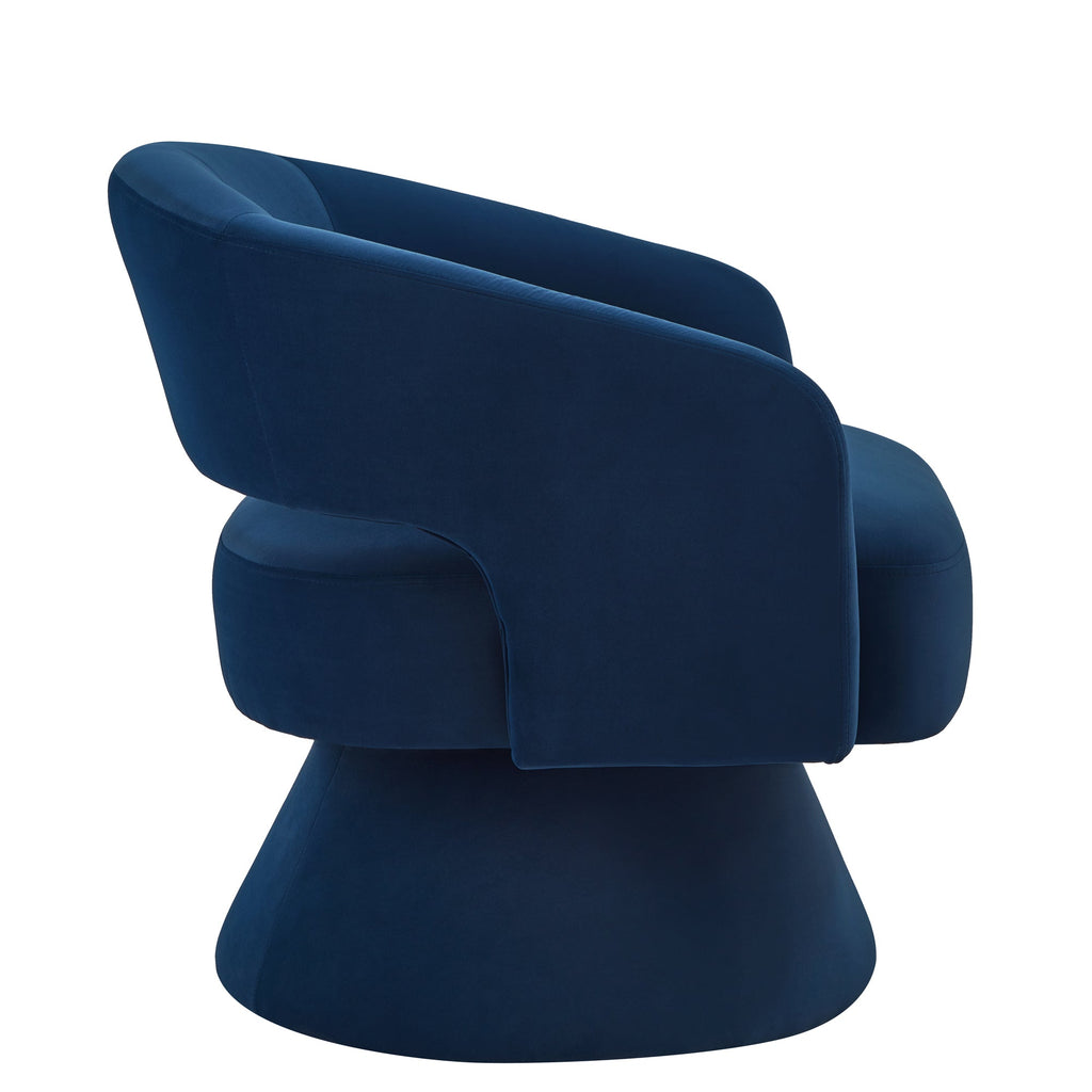 Accent Chair Swivel Barrel Velvet Navy Open Back 360 Degree 28x28x30 In