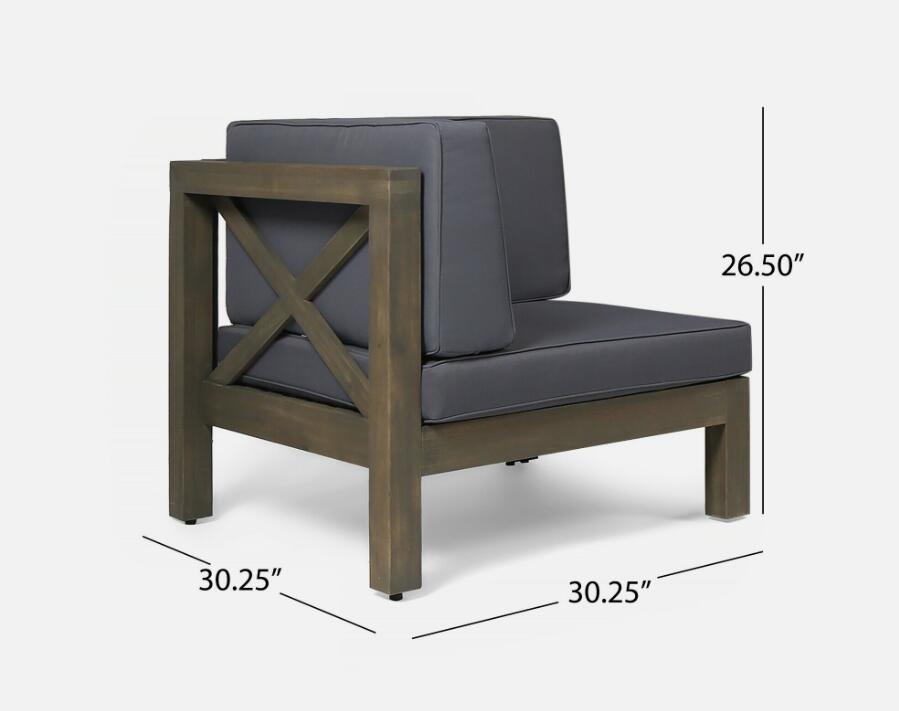 Outdoor Sectional Sofa Set Acacia Wood 3 Piece Dark Gray