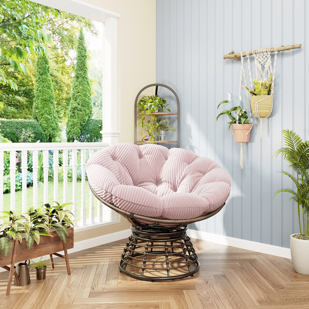 Papasan Chair Wicker Brown 360 Swivel Pink Cushion 300lb