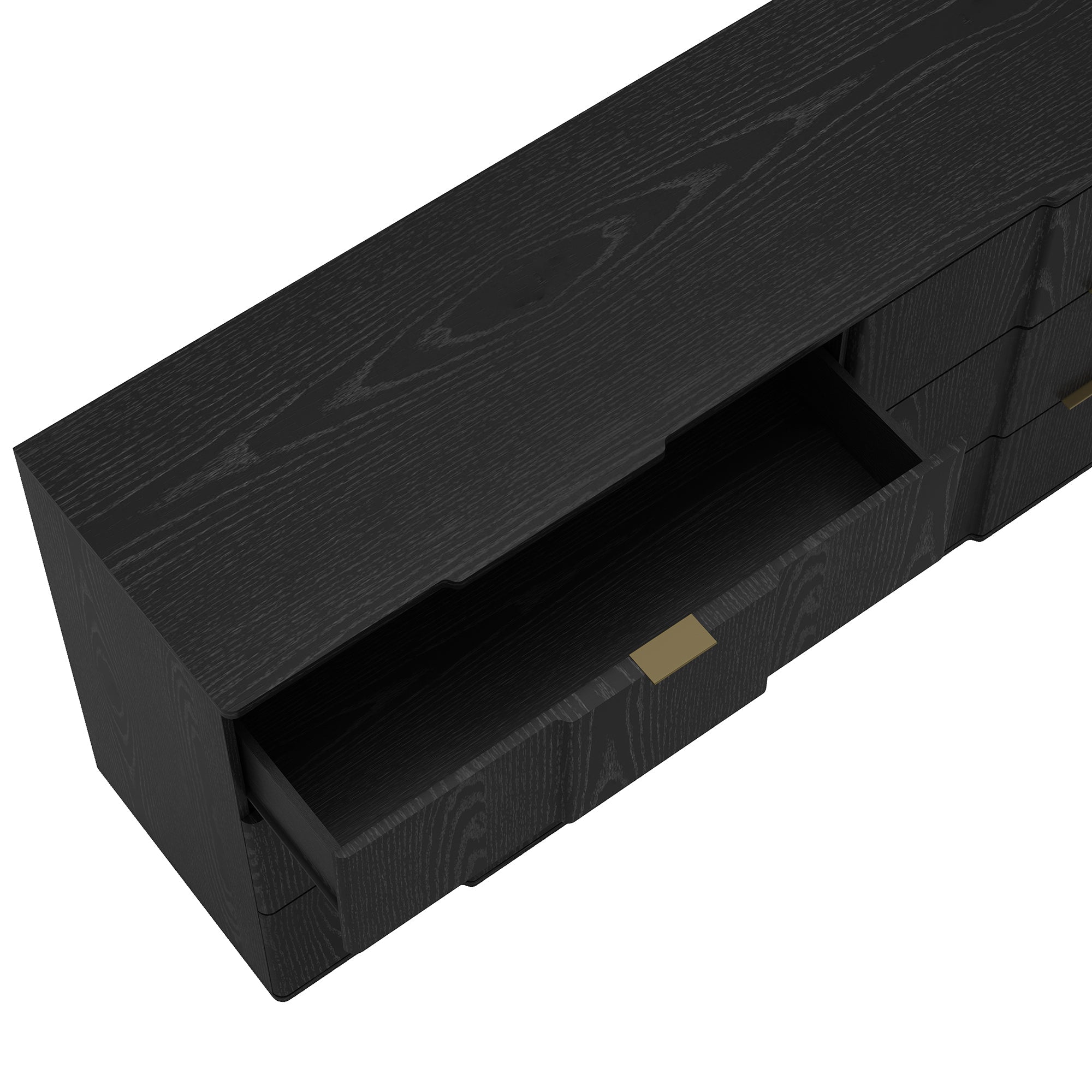 Dresser Modern 6-Drawer Black Gold MDF Sculpted Fronts Metal Handles 72 In