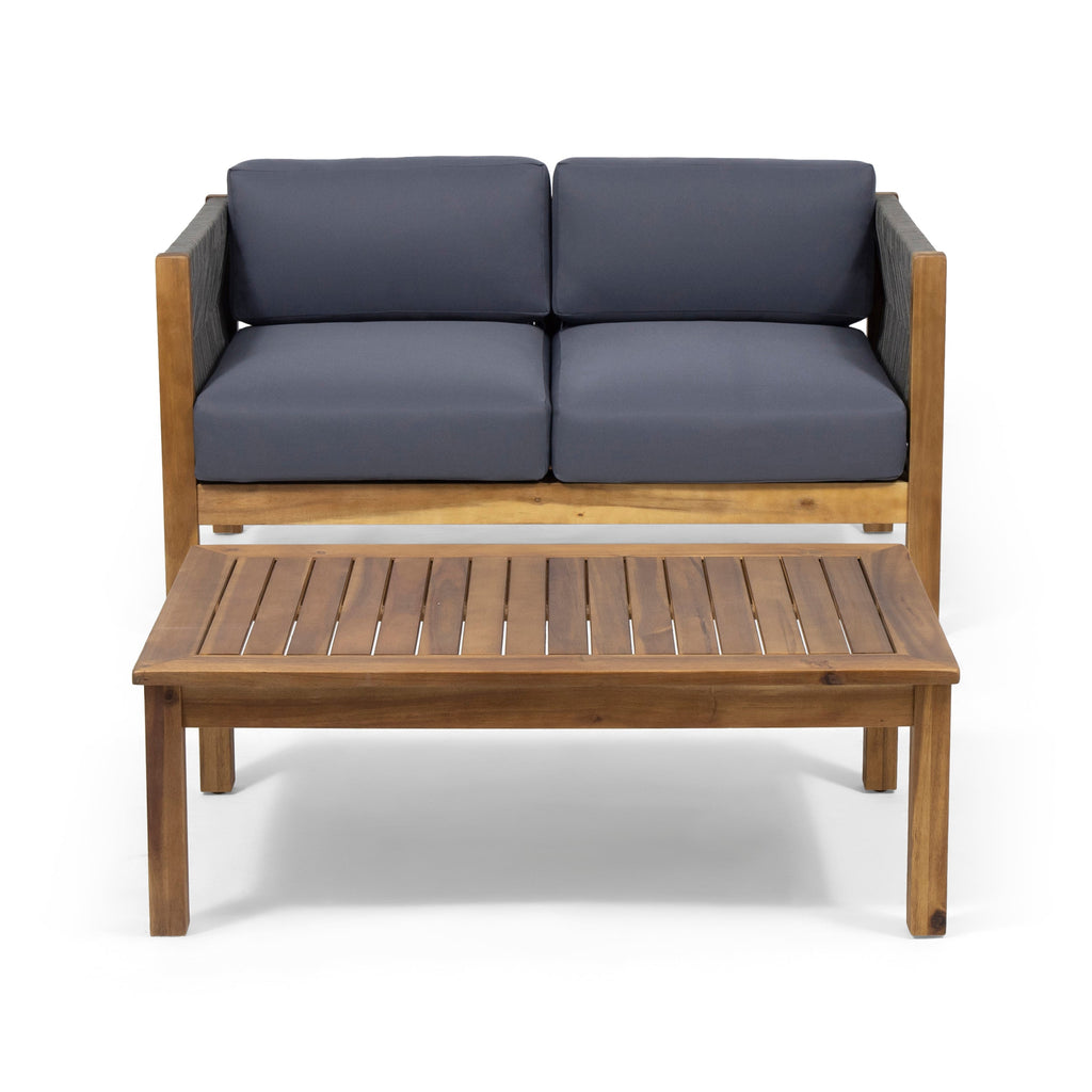 Outdoor Patio Set Acacia Wood Rope Teak Cushions 4 Seater