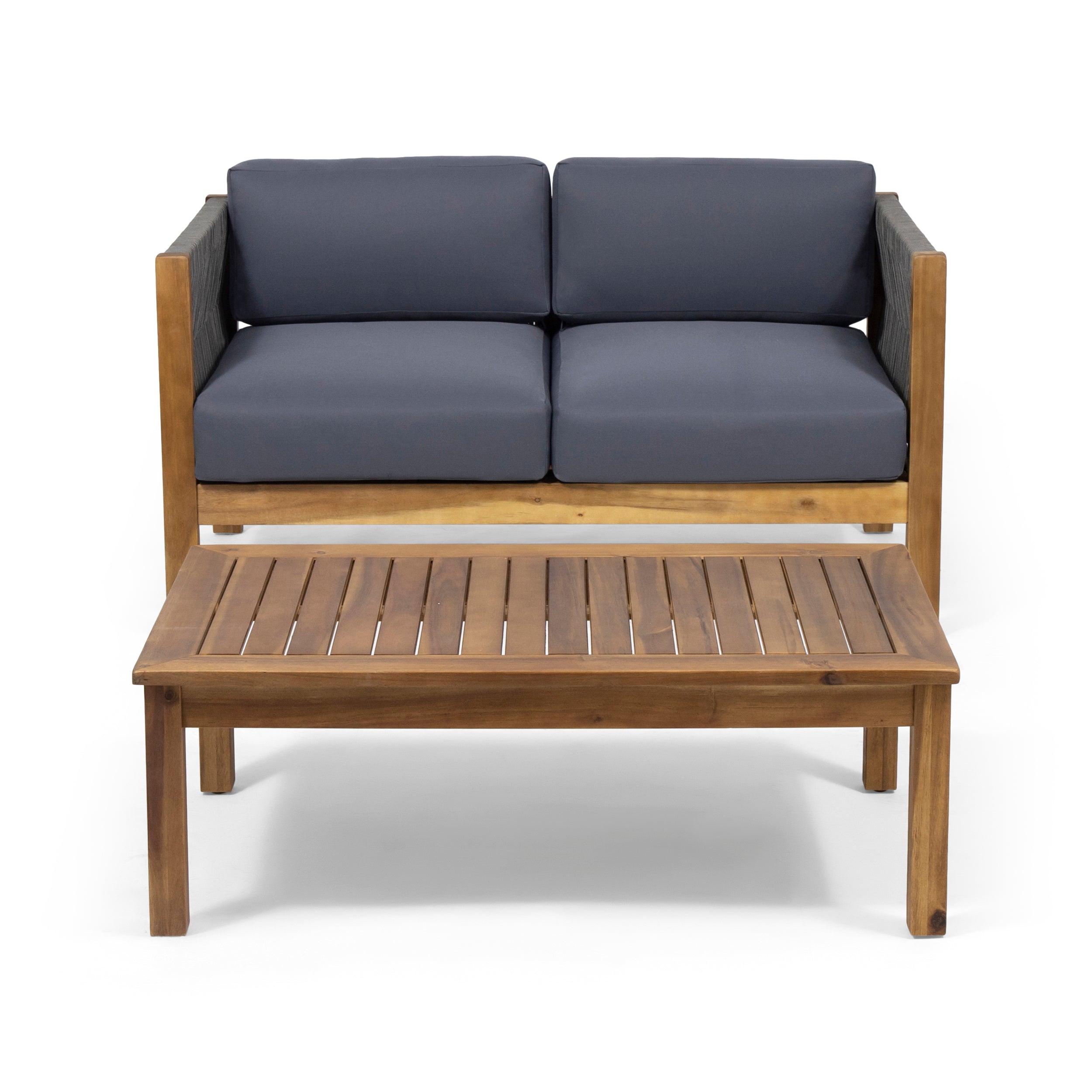 Outdoor Patio Set Acacia Wood Rope Teak Cushions 4 Seater