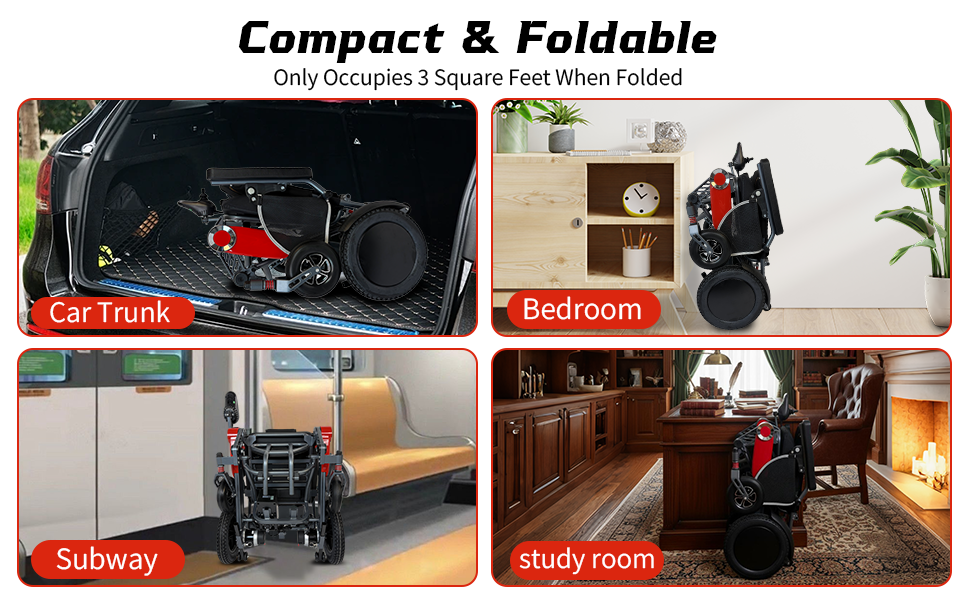 Wheelchair Electric Foldable Aluminum 40 Mile Dual Battery Black Red 42 In