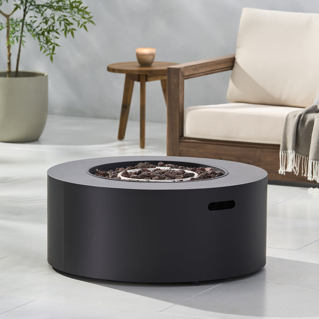 Modern Iron Propane Fire Pit, 32' Round, 40,000 BTU, Dark Grey Finish