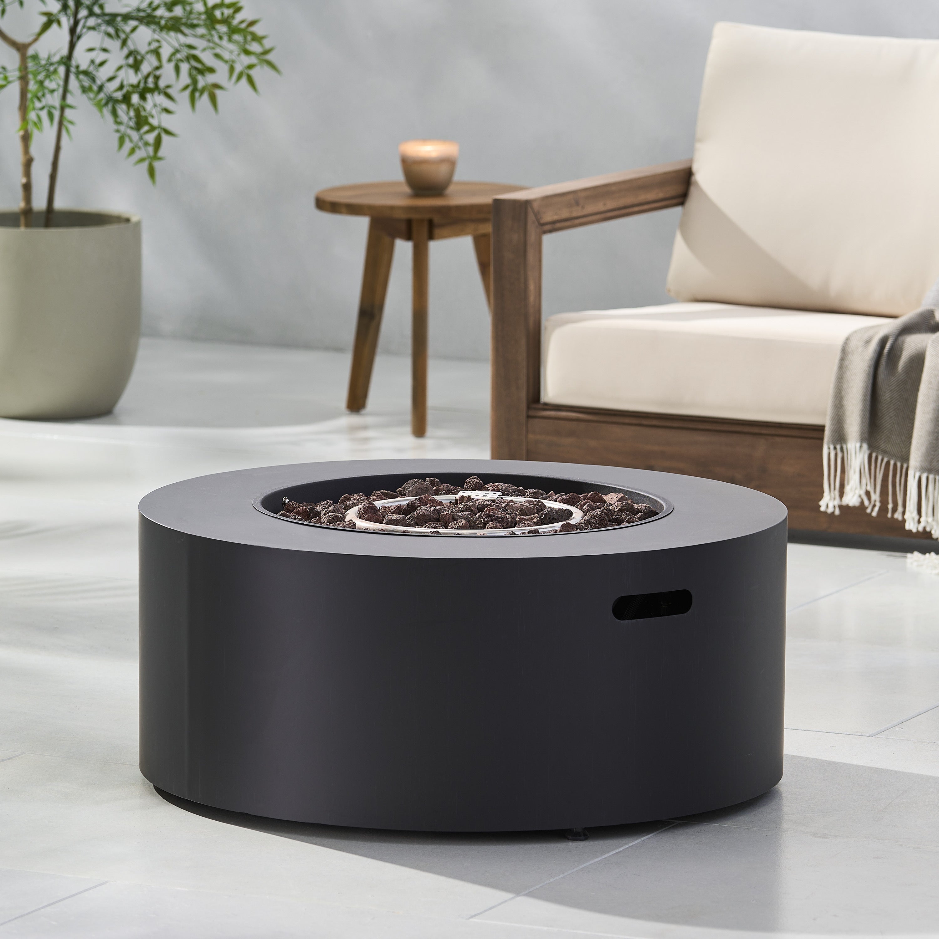 Modern Iron Propane Fire Pit, 32' Round, 40,000 BTU, Dark Grey Finish