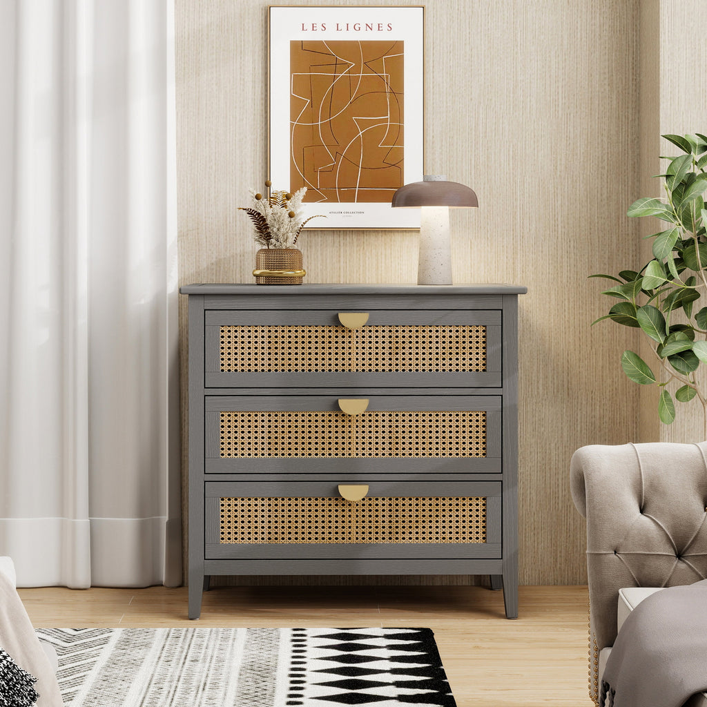 3-Drawer Cabinet - Natural Rattan - Suitable for Bedroom, Living Room, or Study