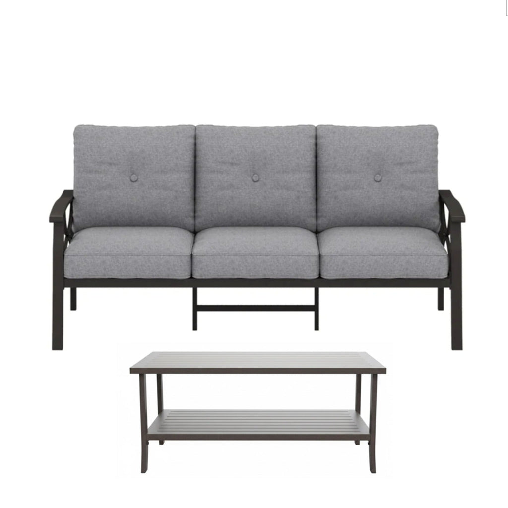 Outdoor Patio Set Steel 7 Piece Seats 9 Khaki Gray