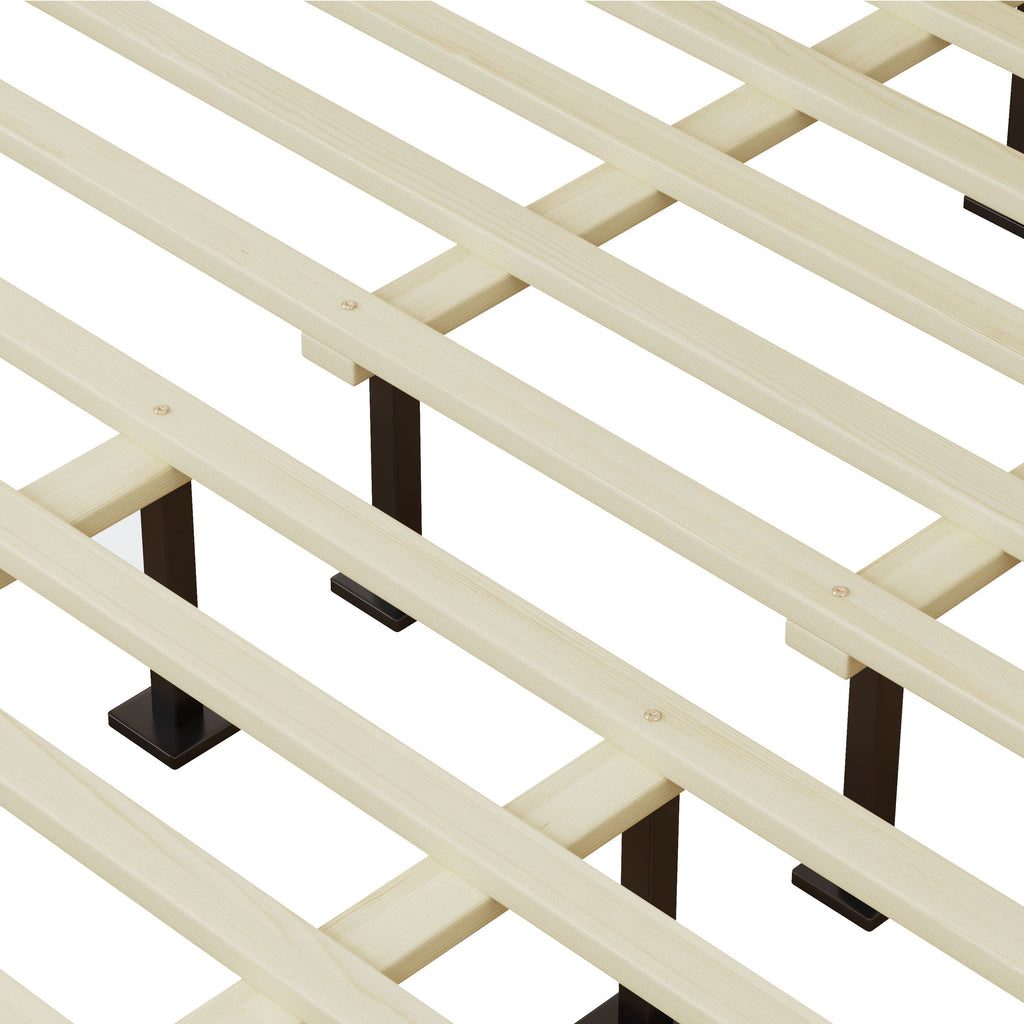 Solid Wood Platform King Bed With Rattan