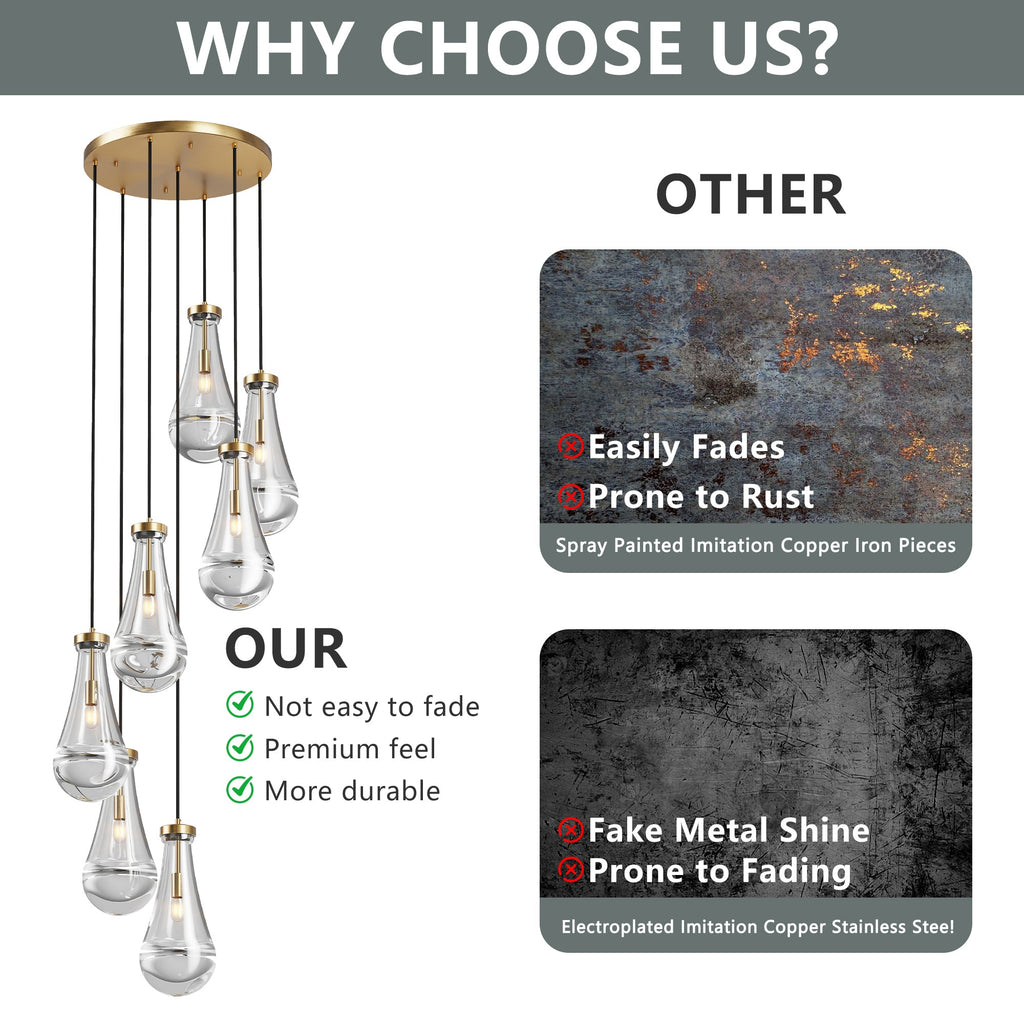 Chandelier 7-Light Pendant Adjustable Black Living Room Foyer Stairwell