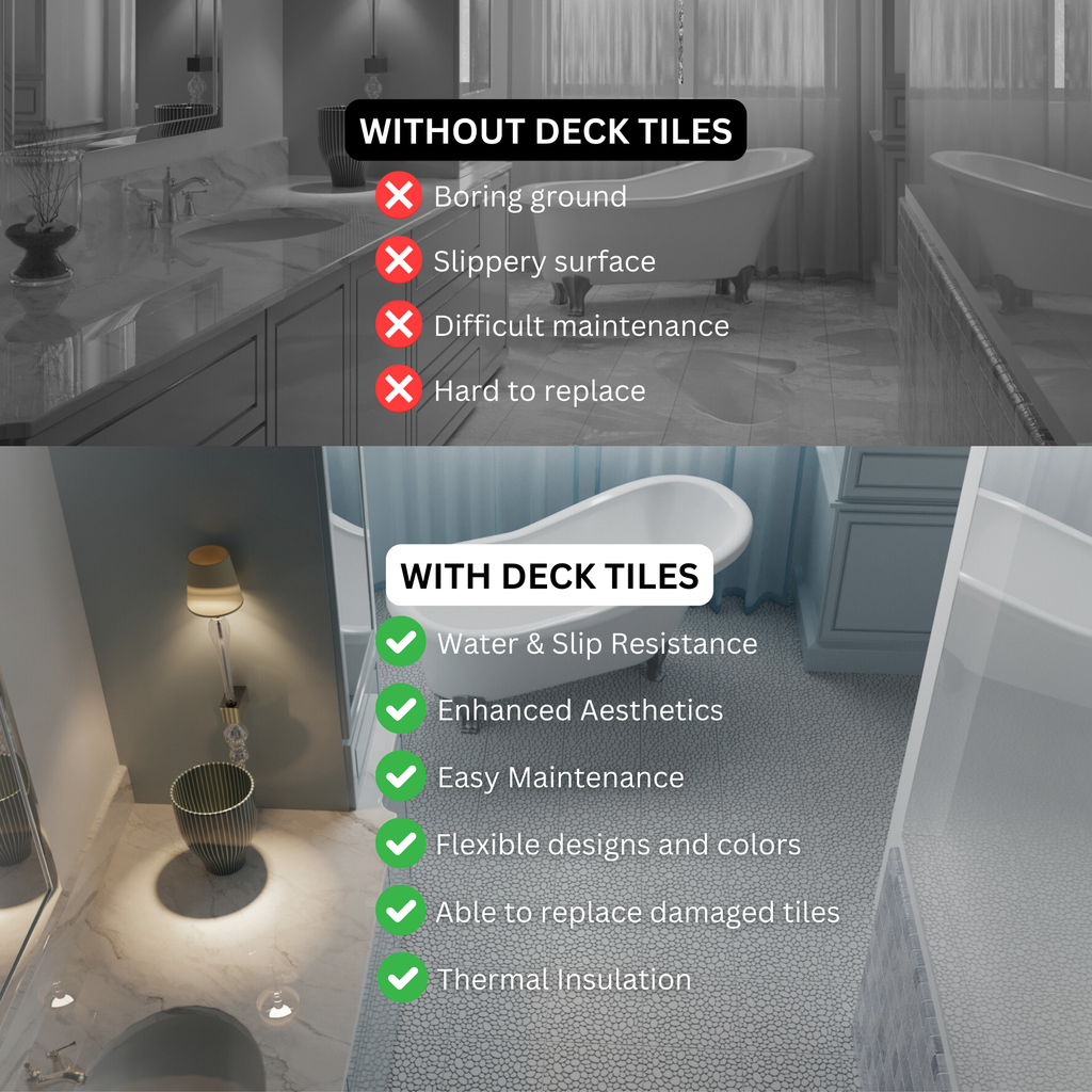 Pebble Stone Pattern 12x12 in. Gray Interlocking Deck Tiles Waterproof Plastic