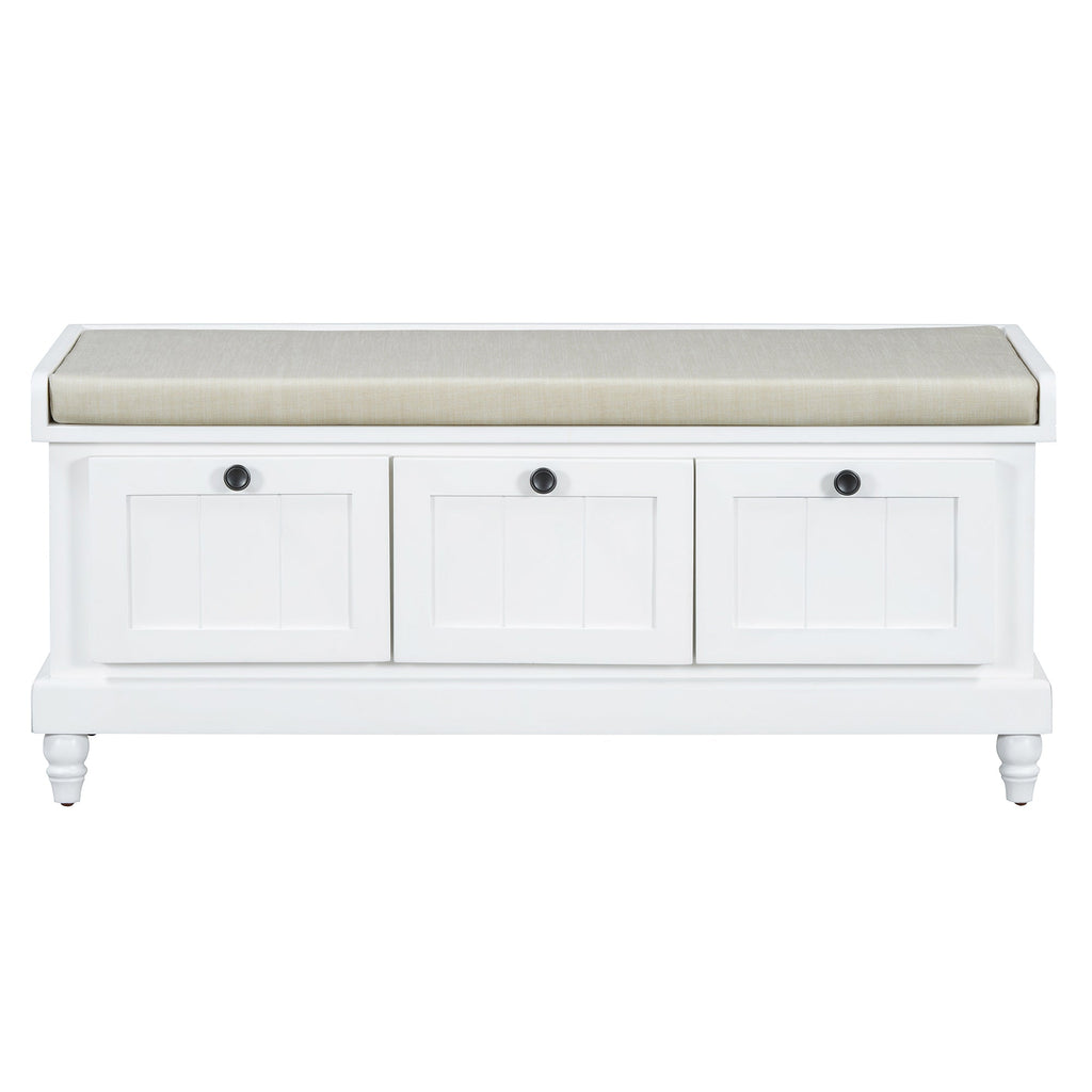 Entry Bench Fluted MDF White Cushioned Seat 3 Drawers 44x16x19