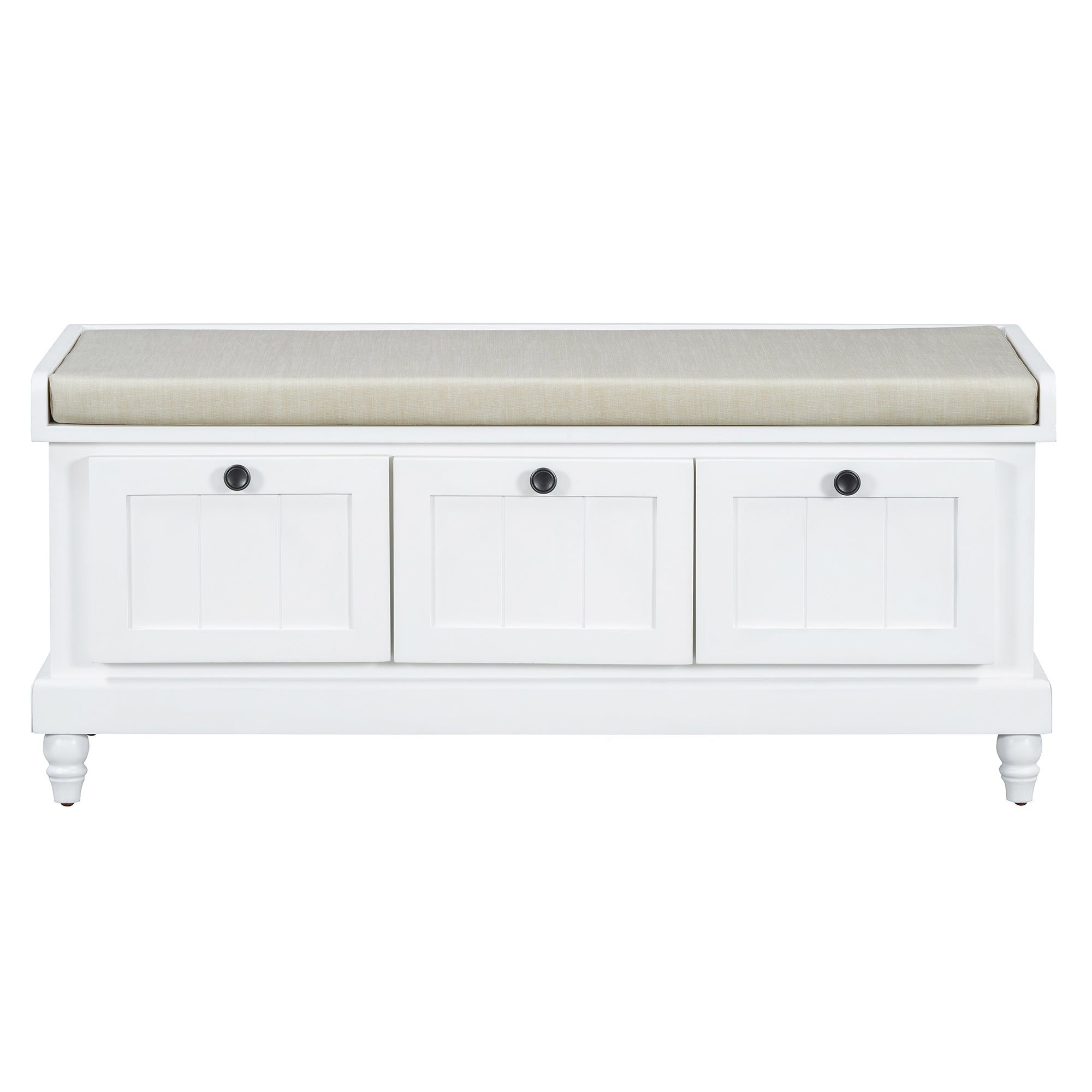 Entry Bench Fluted MDF White Cushioned Seat 3 Drawers 44x16x19