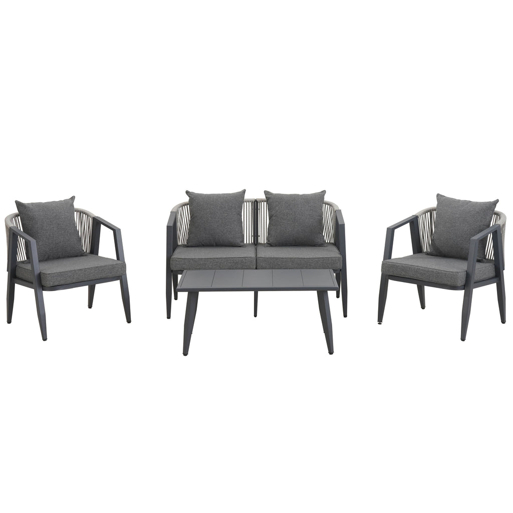 Outdoor Seating Set 4 Piece Bench Chairs Table Iron Gray