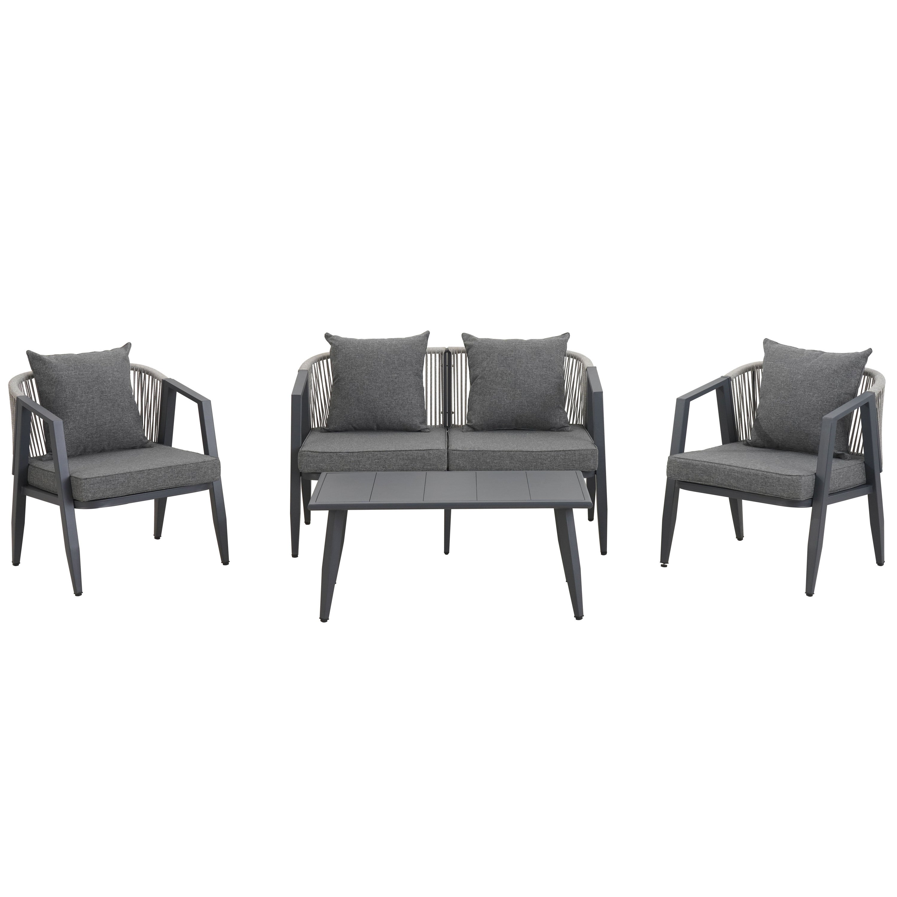 Outdoor Seating Set 4 Piece Bench Chairs Table Iron Gray