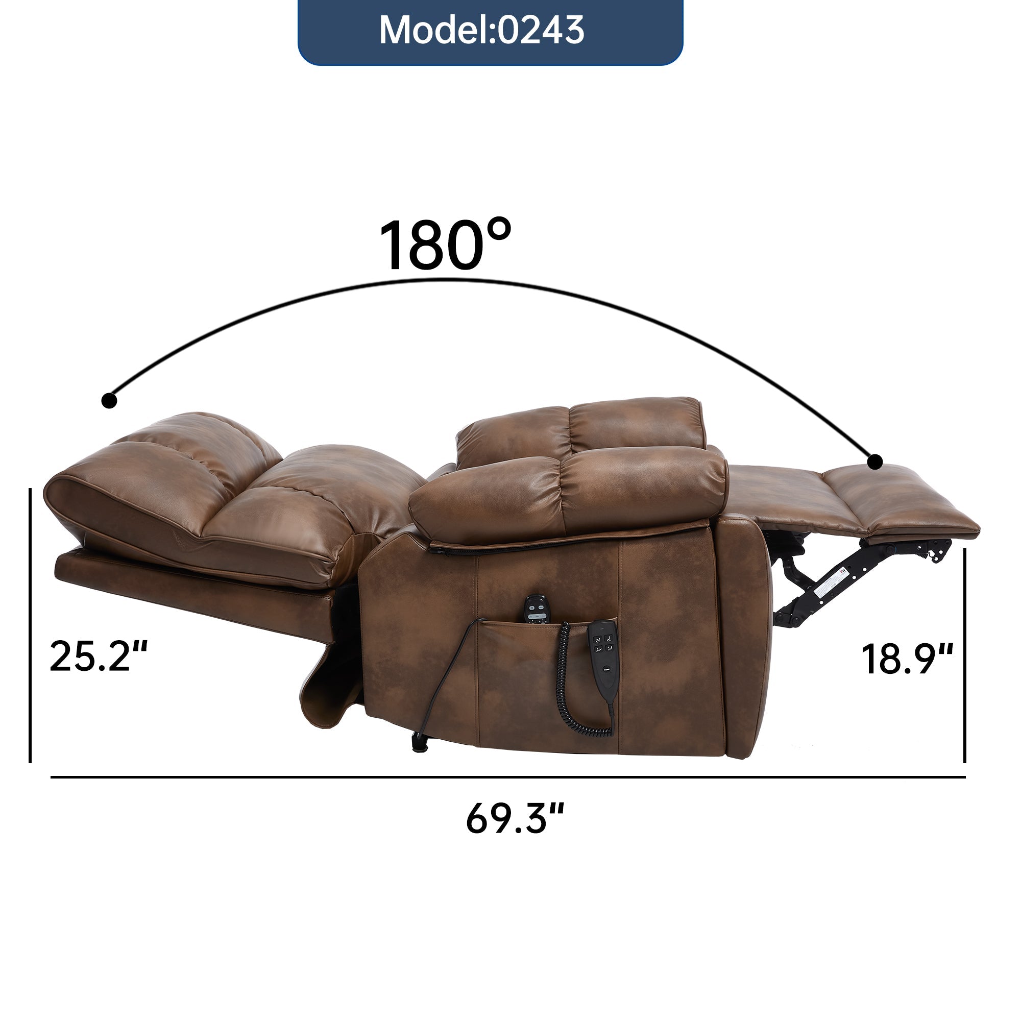 Lift Recliner Chair Power Faux Leather Brown Dual Motor Heat Massage 350 LB