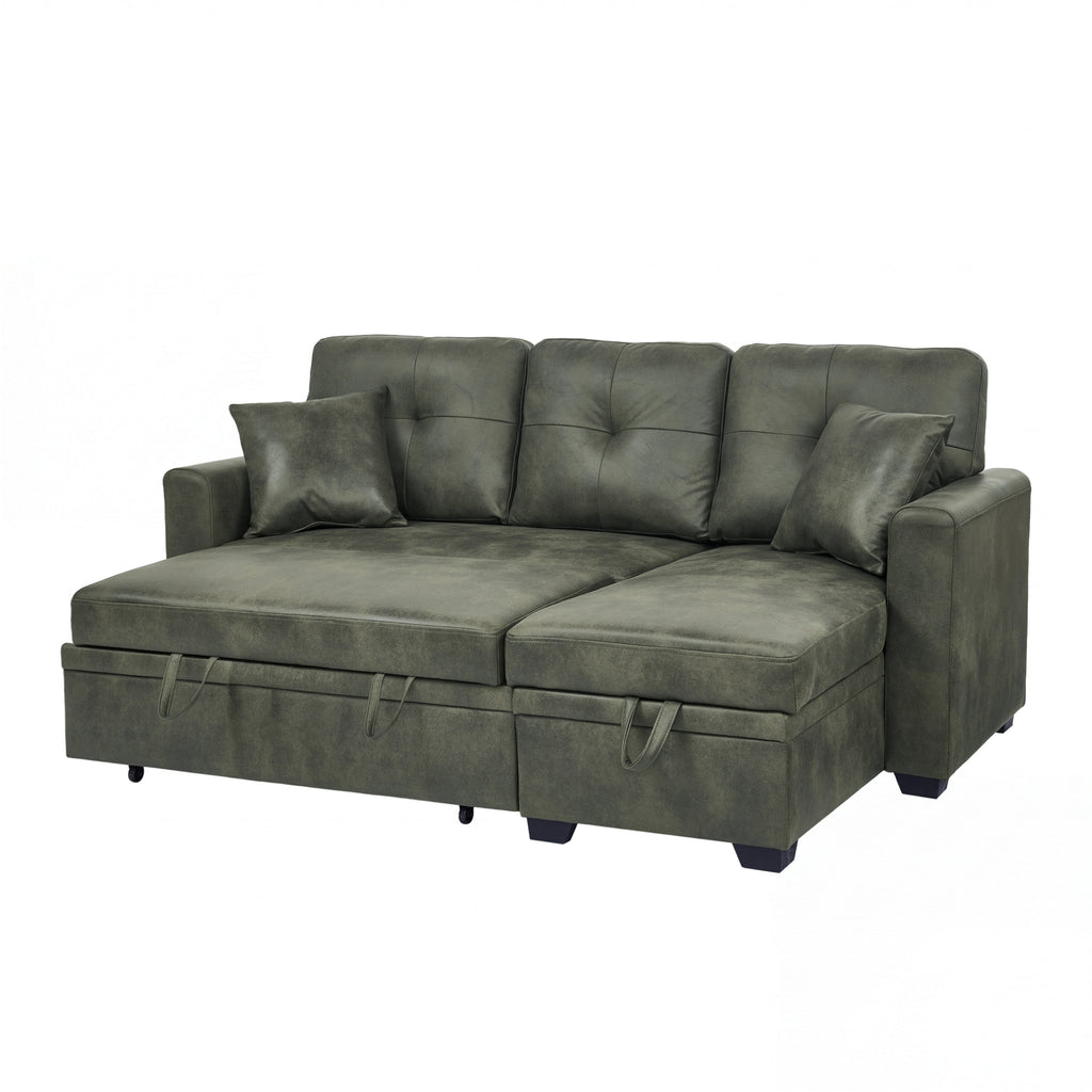 Sectional Sofa L-Shape Olive Green Sleeper 71