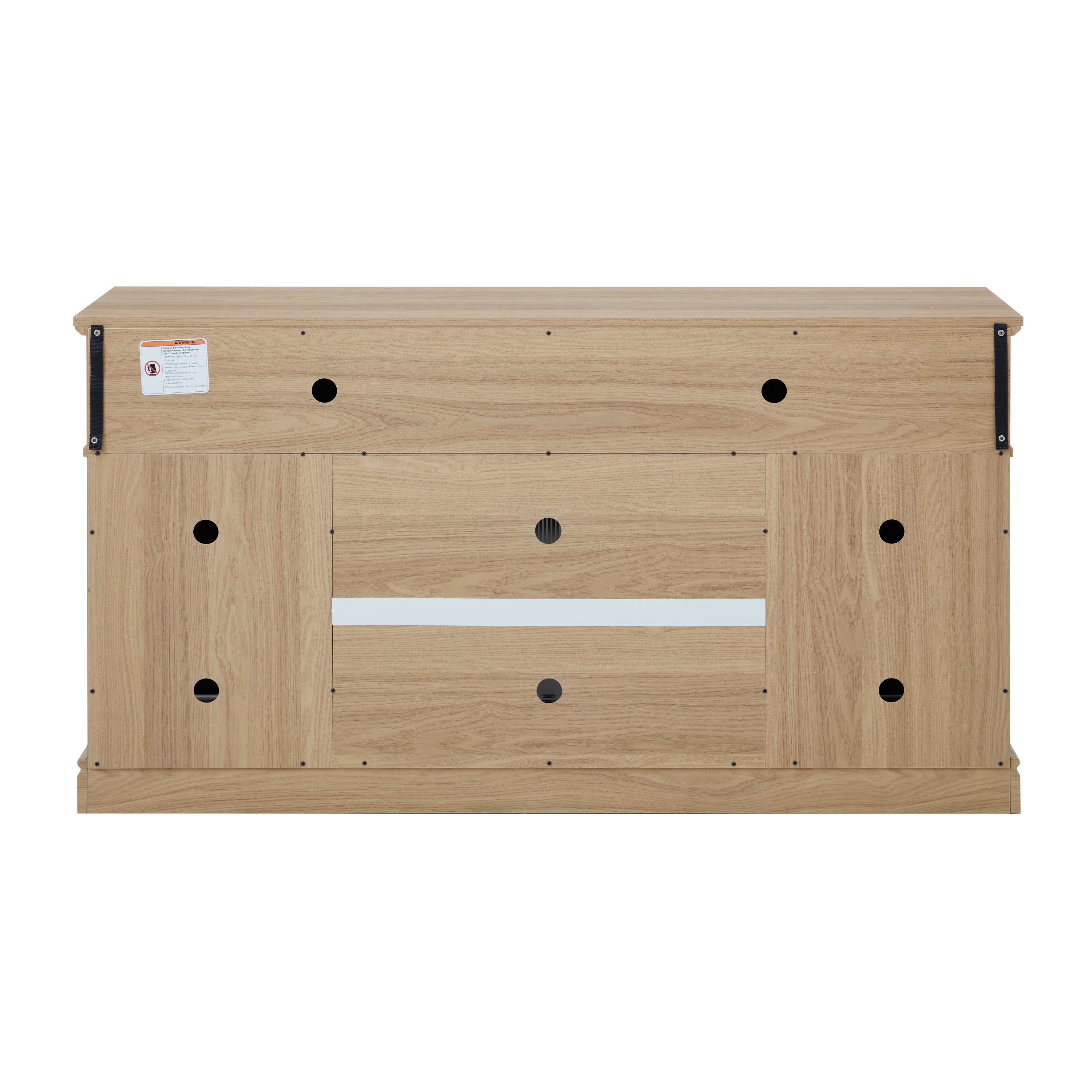 TV Stand Fireplace Light Oak MDF Embossed Doors 1400W Fits 65 In TV 58.27 In