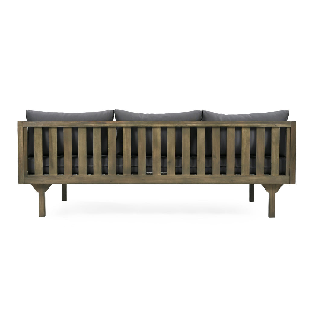 Outdoor Daybed Set Acacia Wood Gray 3 Seater Chaise
