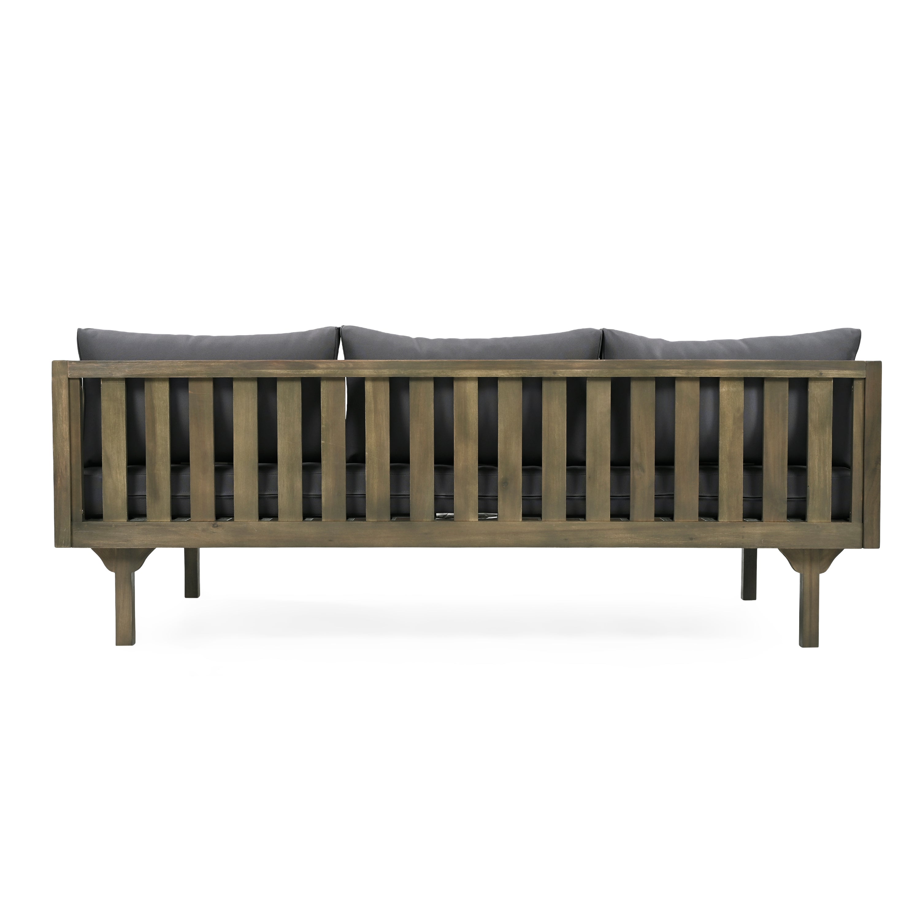 Outdoor Daybed Set Acacia Wood Gray 3 Seater Chaise