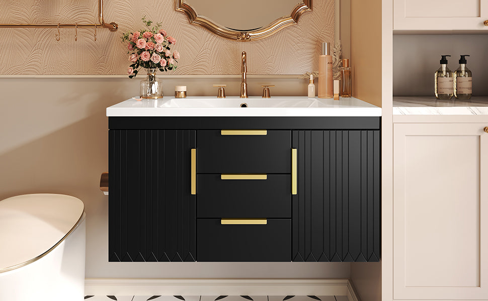 36'' Wall Mounted Bathroom Vanity with Resin Sink and 2 Drawers