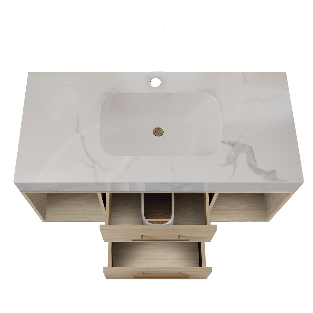 39.4'' Floating Bathroom Vanity with Ceramic Sink, 2 Soft Close Drawers