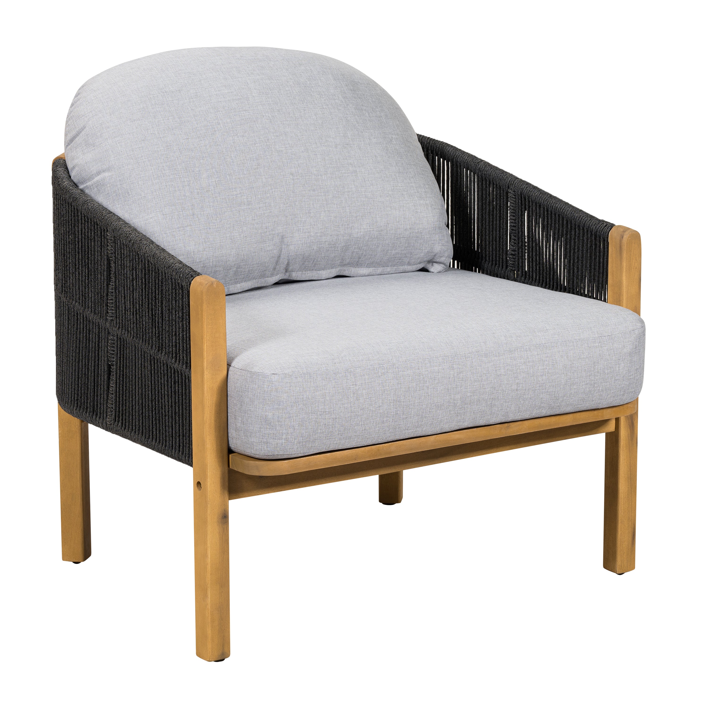 Outdoor Club Chair Acacia Wood Rope Woven Dark Gray Cushion