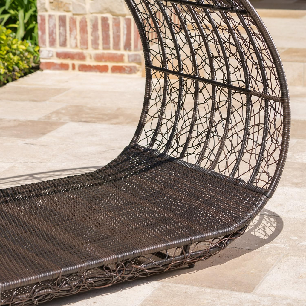 Outdoor Daybed Wicker Aluminum Brown Beige Cushion 91in 600 LB