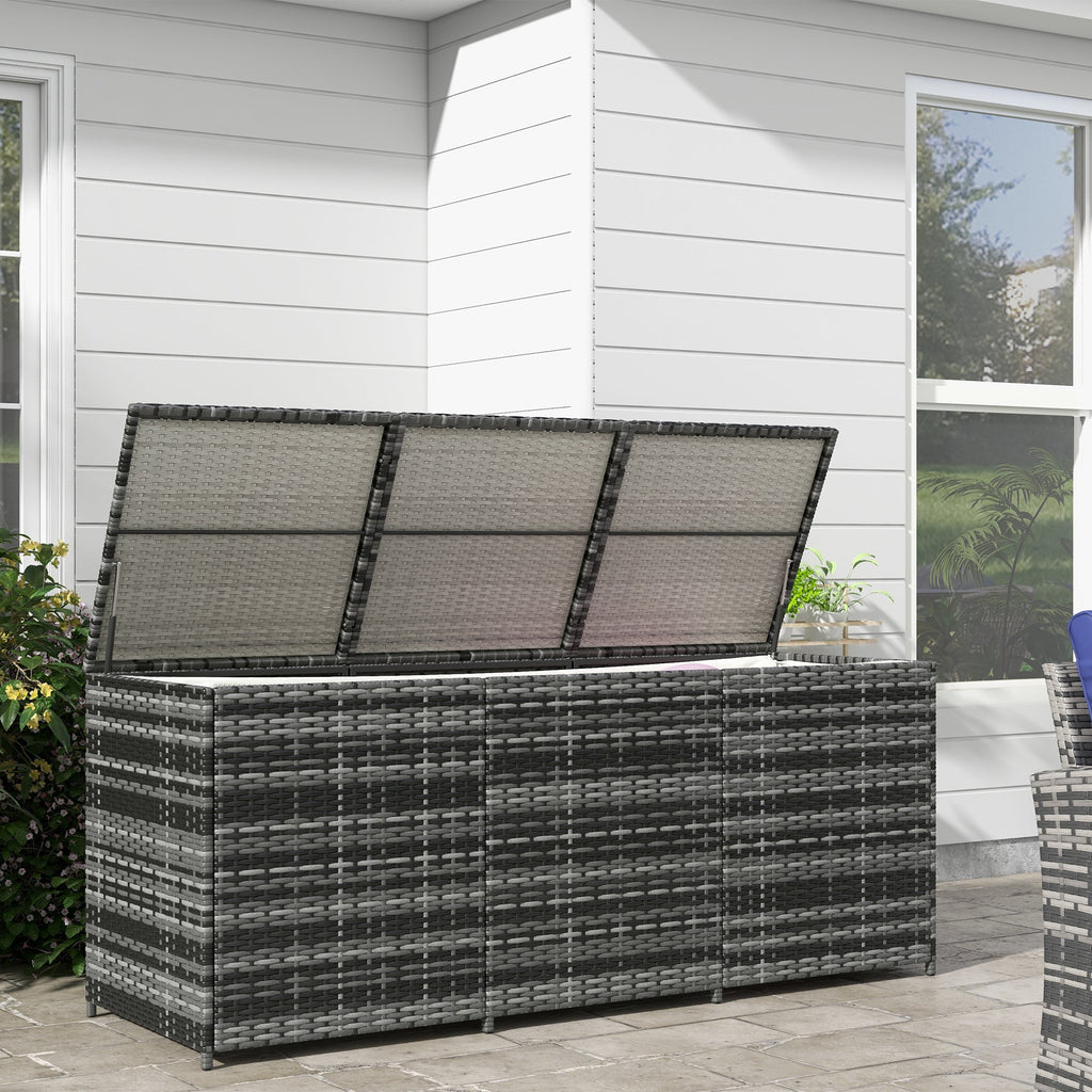 175 Gallon Outdoor Storage Box with Inner Liner, PE Rattan Wicker Deck Box with