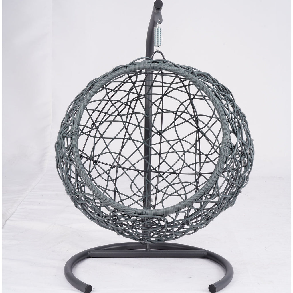 Cat Swing Bed with Stand and Cushion, Rattan Wicker Egg Chair Style, Gray