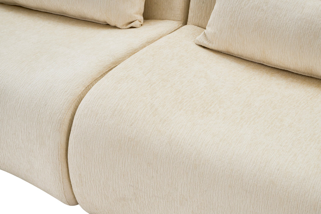 Sofa Curved White 3 Seat Anti-Slip 118 In No Assembly High-Density Foam