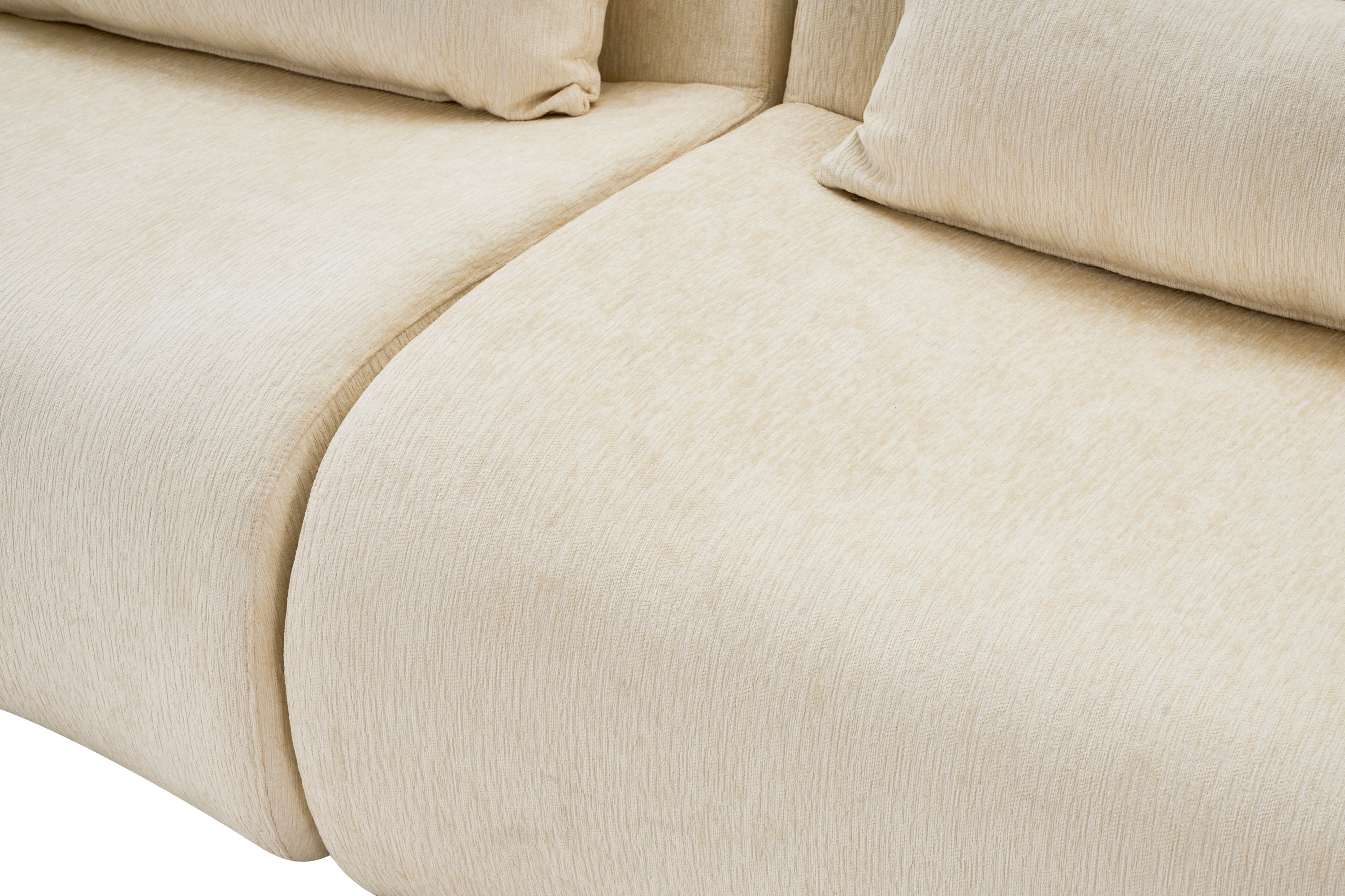 Sofa Curved White 3 Seat Anti-Slip 118 In No Assembly High-Density Foam