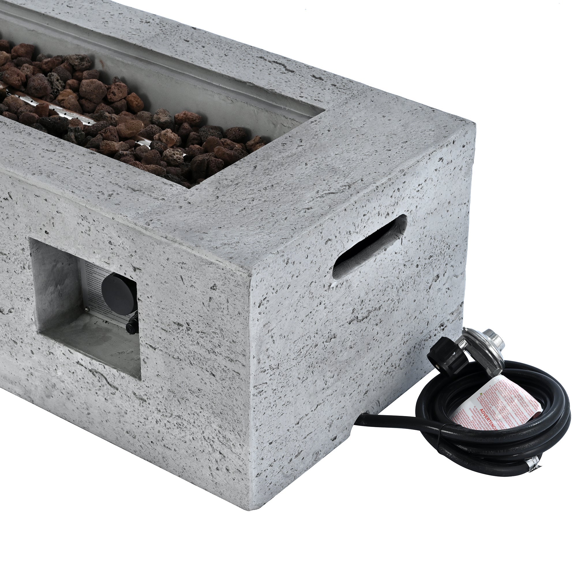 Fire Pit Propane Rectangular MGO Gray 40000 BTU with Tank Cover 41.9 In