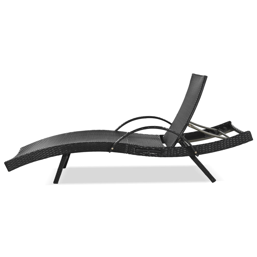 2-Piece Wicker Chaise Lounge Set w/ Pull-Out Table 5-Position 470lb