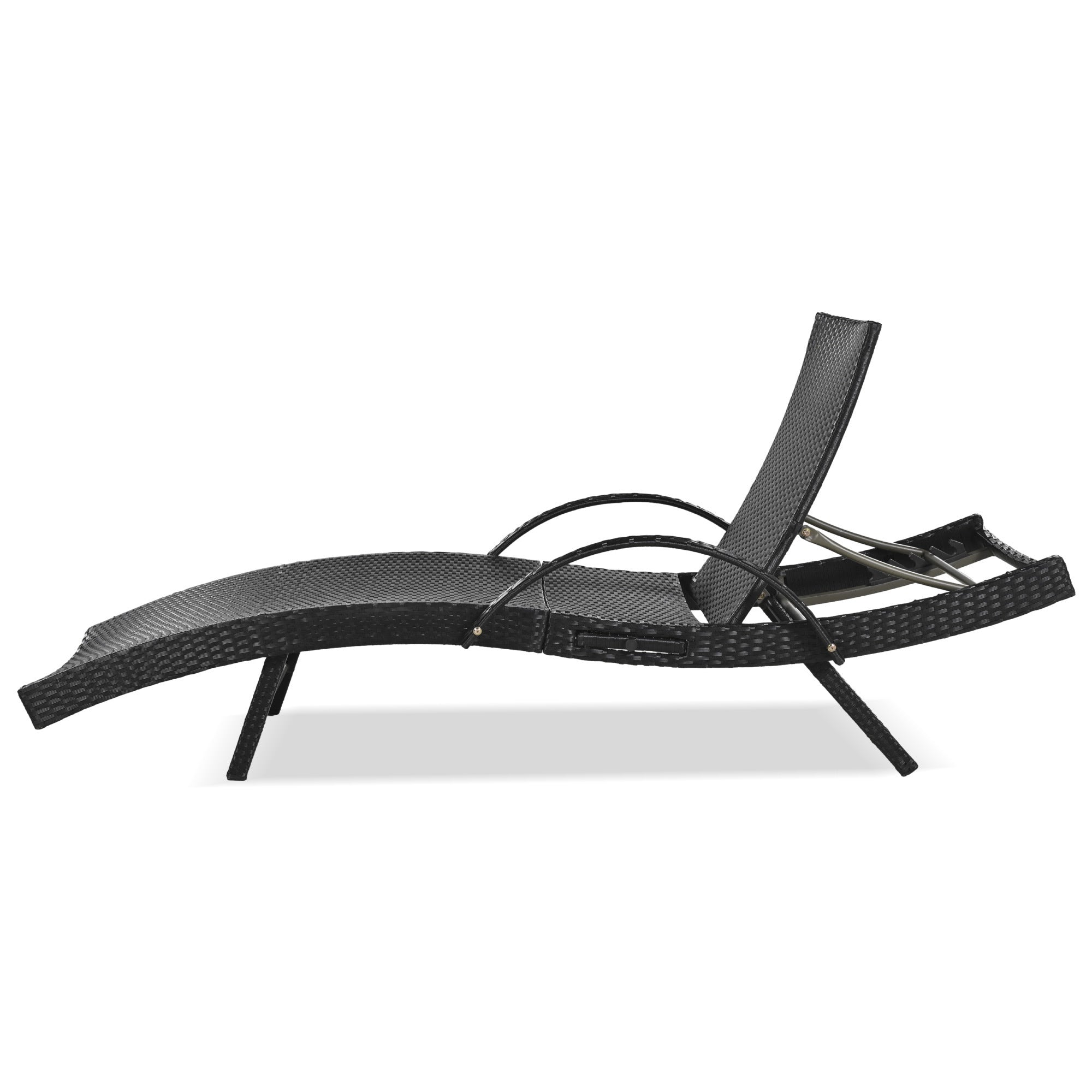 2-Piece Wicker Chaise Lounge Set w/ Pull-Out Table 5-Position 470lb