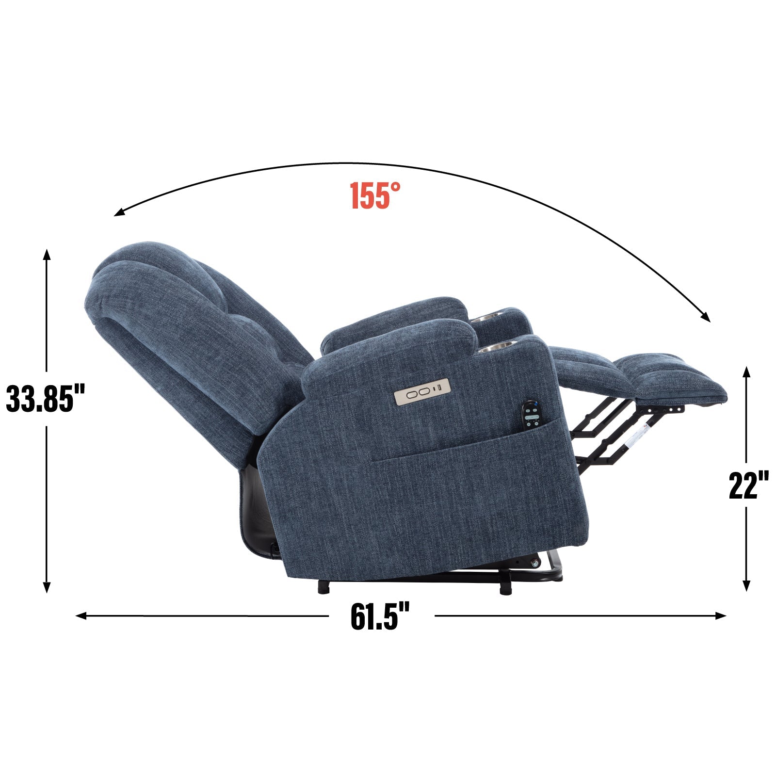 Lift Recliner Chair Power Chenille Blue Heat Massage USB Cup Holders 350 LB