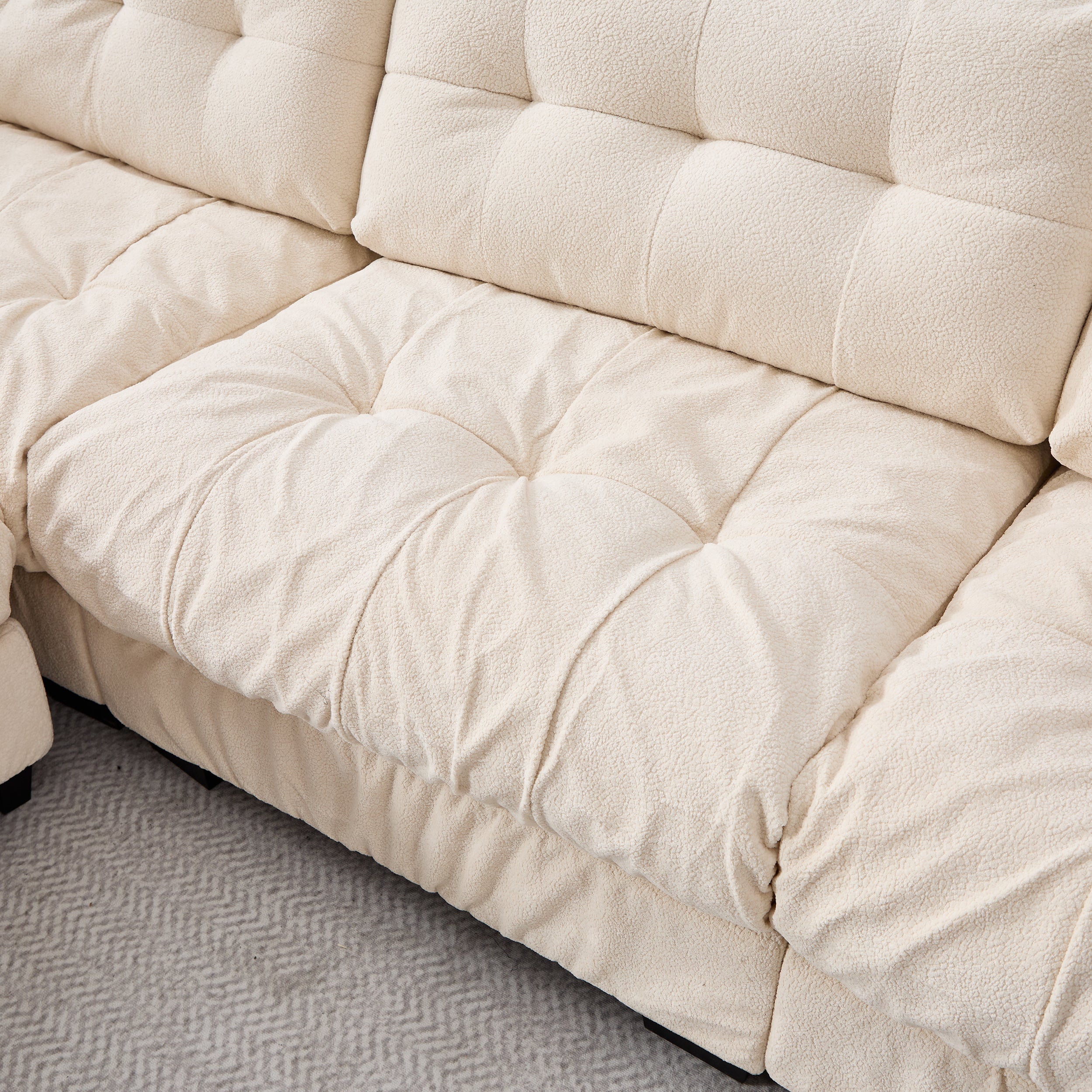 Sectional Sofa Cloud Modular Flannelette Beige 3 Seat 123 In 5 Pillows