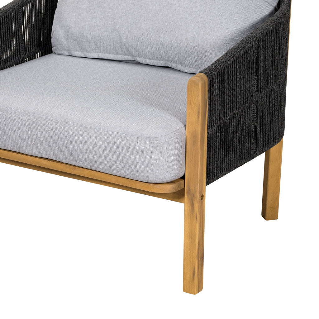 Outdoor Club Chair Acacia Wood Rope Woven Dark Gray Cushion