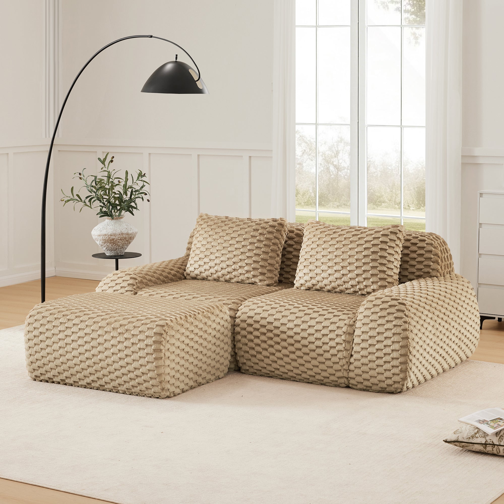Sectional Sofa L-Shape Modular Flannelette Light Camel 2 Seat 82 In