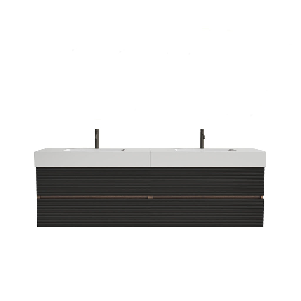 72'' Double Bathroom Vanity with Matt Black Quartz Sink Soft Black Drawers Wall Mount