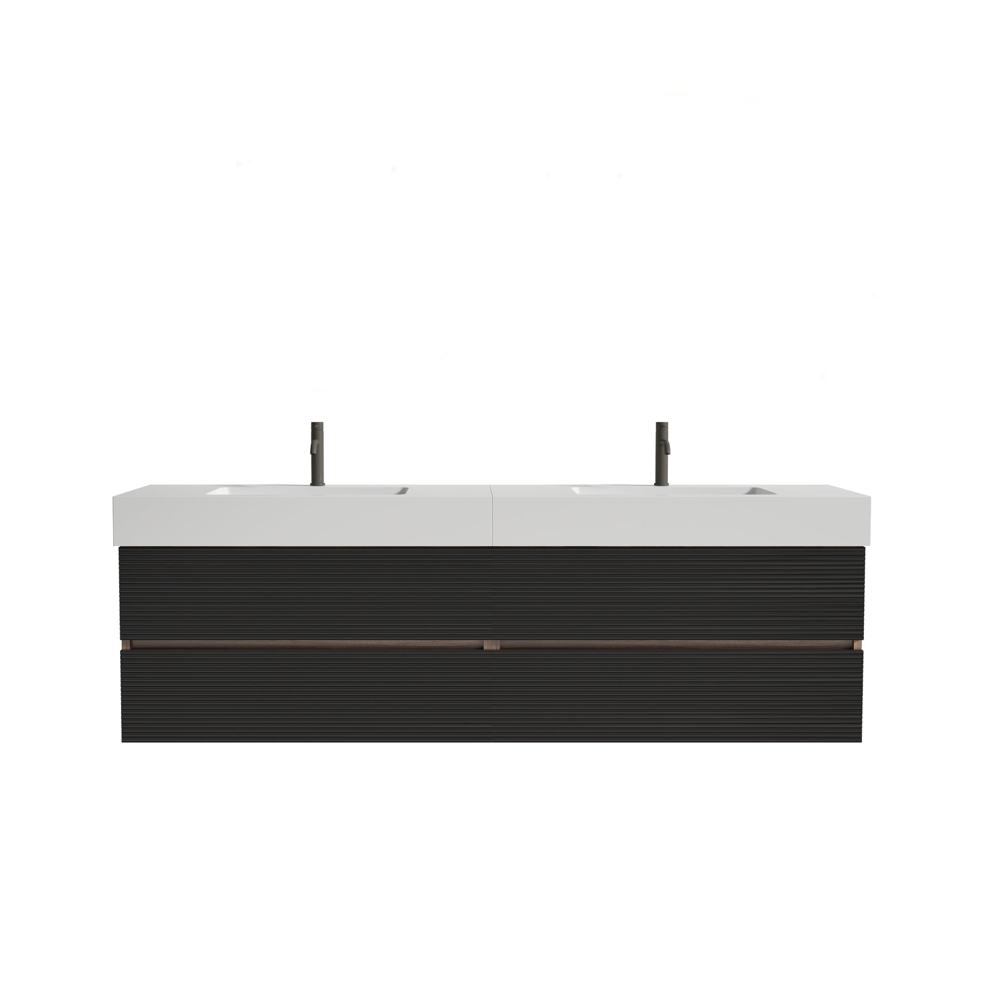72'' Double Bathroom Vanity with Matt Black Quartz Sink Soft Black Drawers Wall Mount