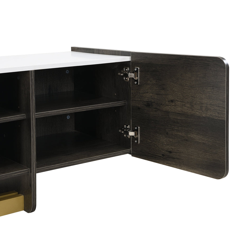 TV Stand Luxury White MDF Metal Legs Drawer 2-Cabinet Fits 70 In TV 66.7 In