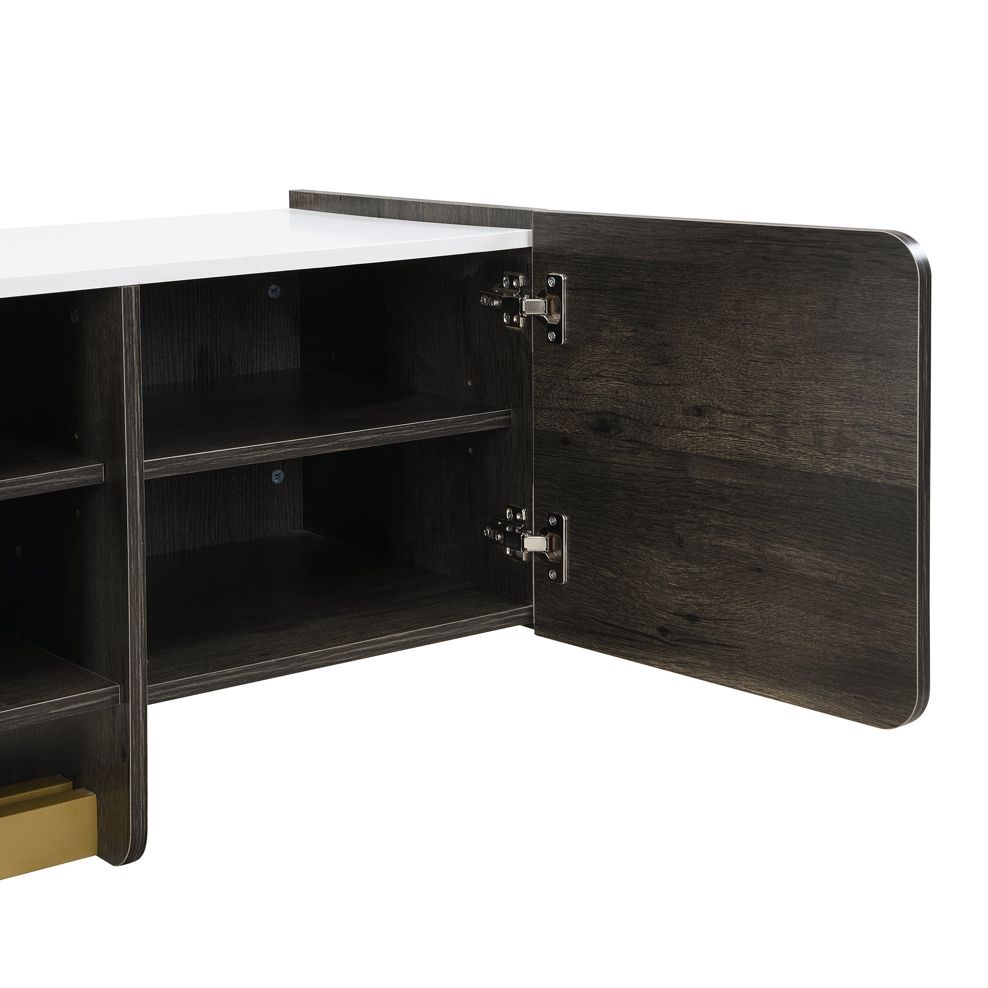 TV Stand Luxury White MDF Metal Legs Drawer 2-Cabinet Fits 70 In TV 66.7 In