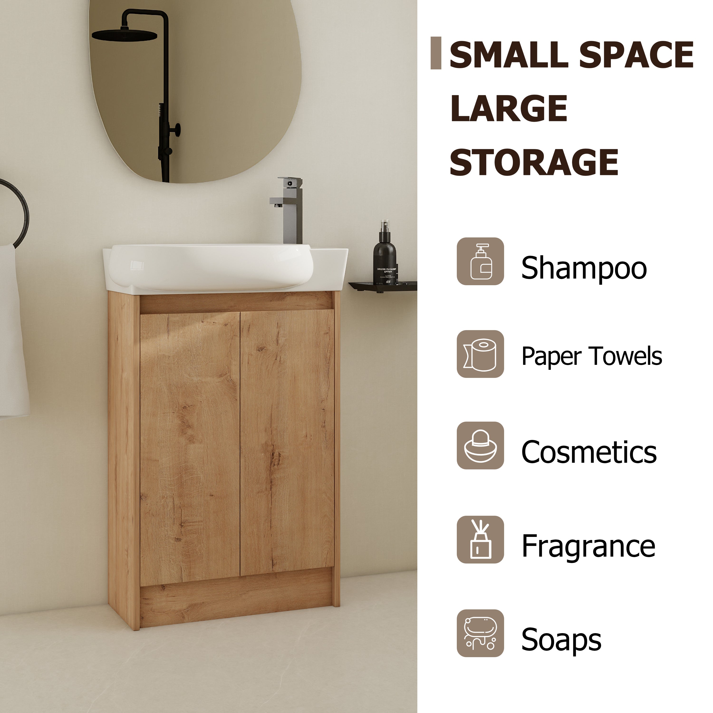 23' Freestanding Bathroom Vanity with Sink, Soft Close Doors