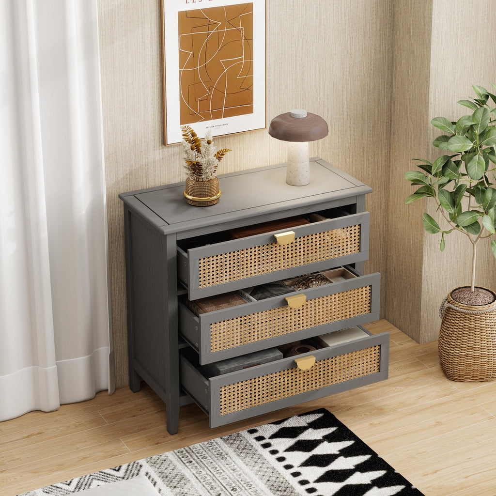 3-Drawer Cabinet - Natural Rattan - Suitable for Bedroom, Living Room, or Study