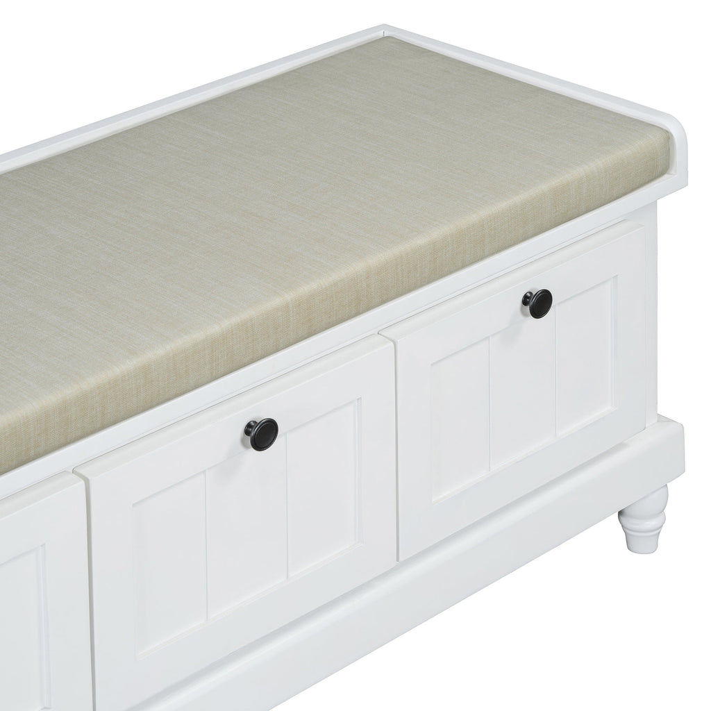 Entry Bench Fluted MDF White Cushioned Seat 3 Drawers 44x16x19