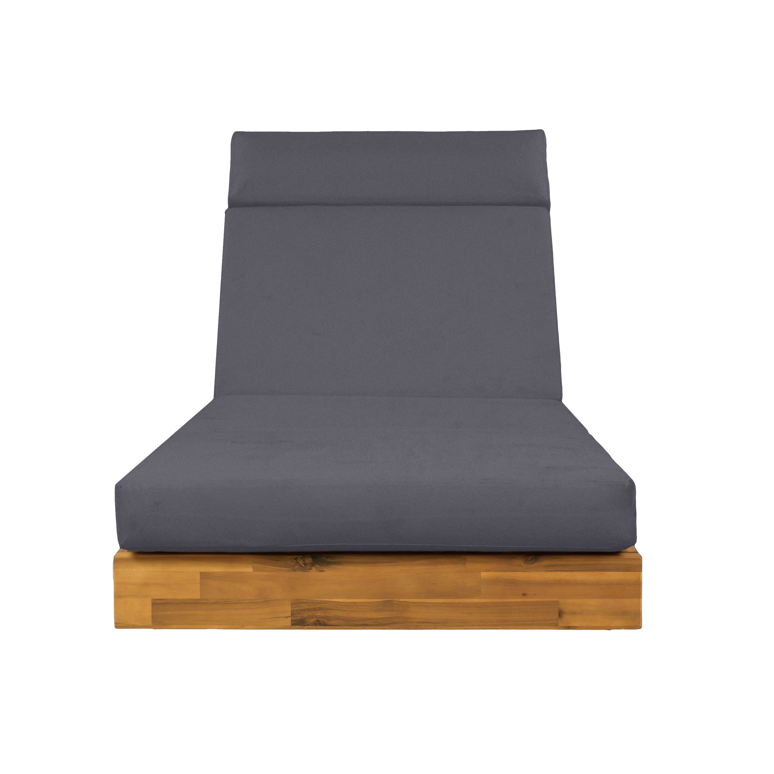 Outdoor Chaise Lounge Acacia Wood Teak Dark Gray Cushion Foldable 300 LB