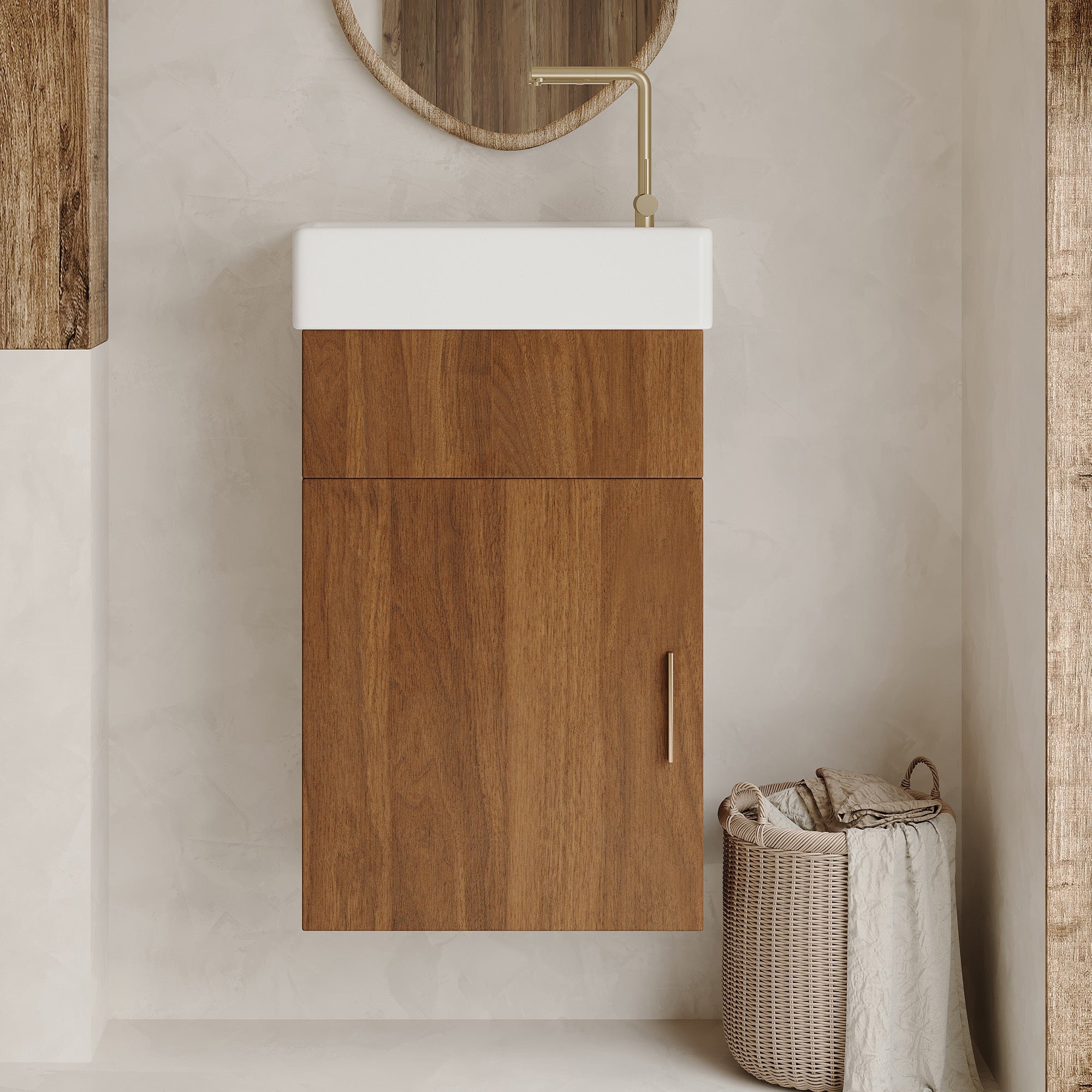 16.5 Inches Modern Floating Bathroom Vanity with Integrated Ceramic Basin Storage