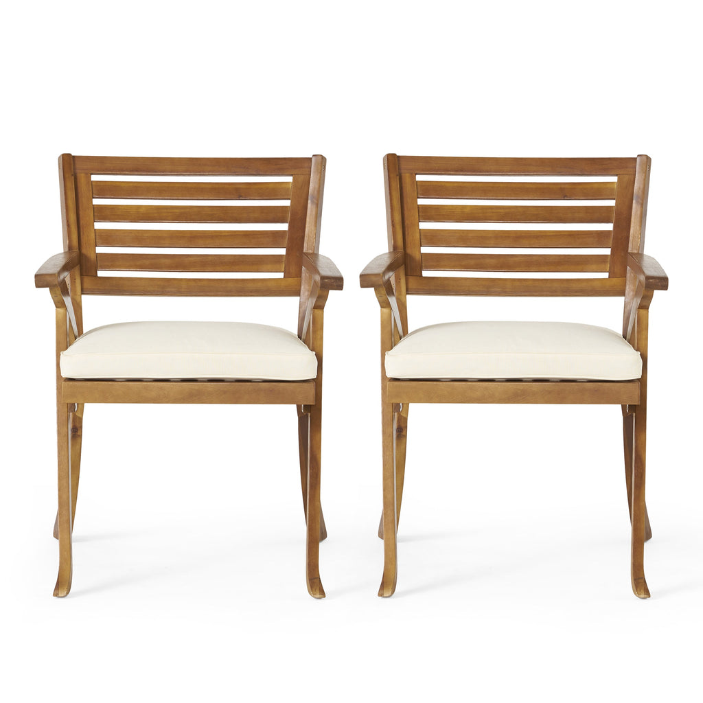 Outdoor Dining Chair Acacia Wood Teak Cream Cushion Set 2 27.5